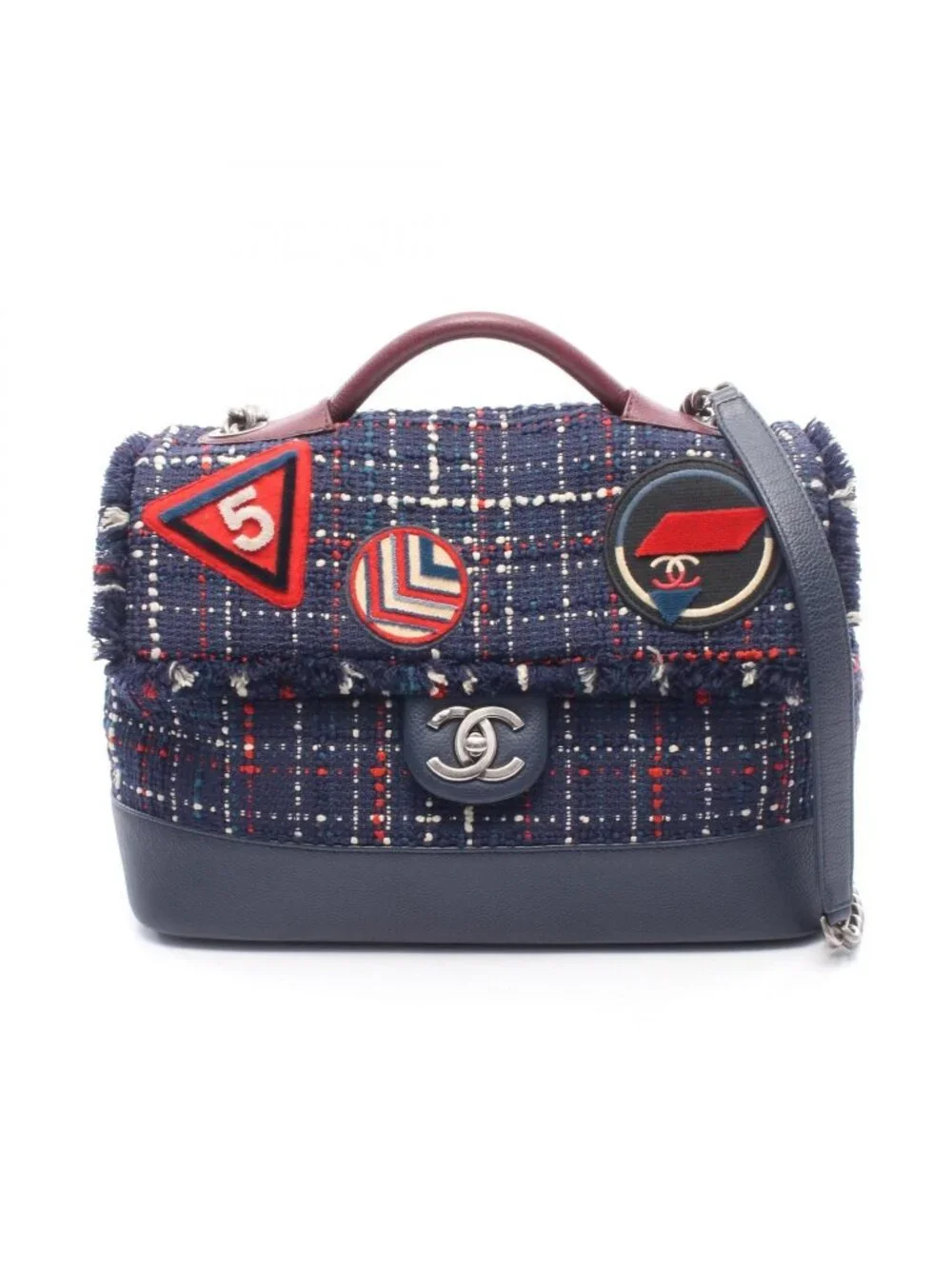 Chanel Shoulder Bag Air Line Navy Wine Red Fabric Leather Air 2-Way